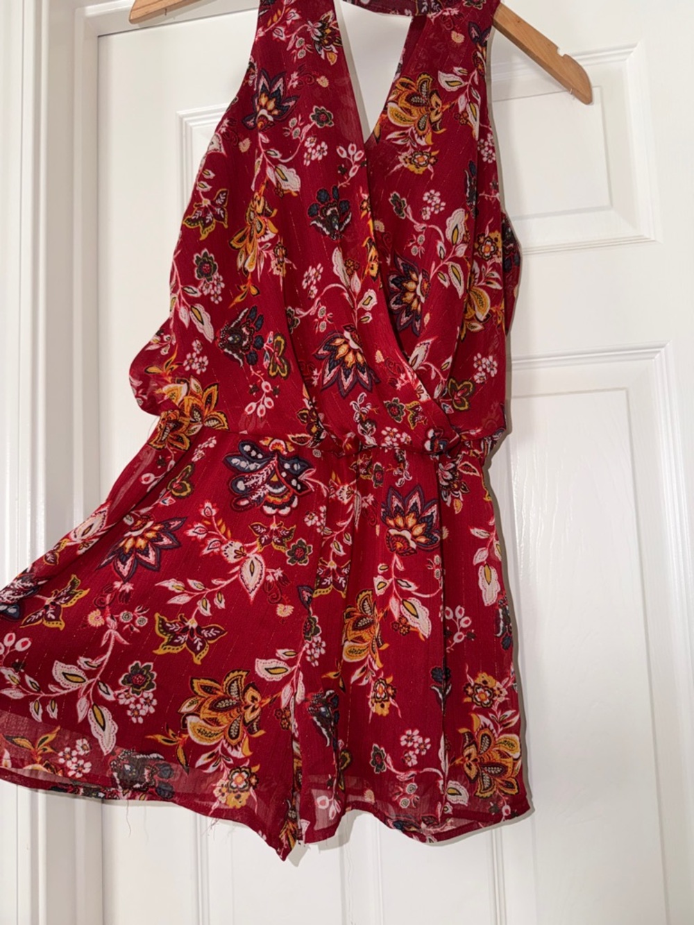 BCX S Red Floral Halter Romper - Picture 2 of 4
